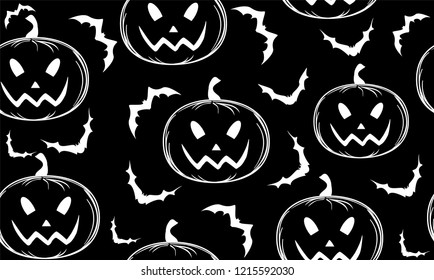 Halloween vector seamless pattern with handwritten pumpkins