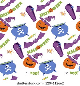 Halloween Vector seamless pattern. Holiday Design elements
