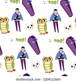 Halloween Vector seamless pattern. Holiday Design elements