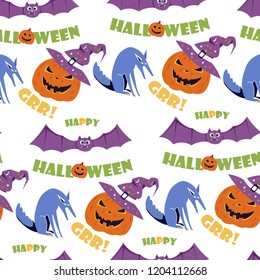 Halloween Vector seamless pattern. Holiday Design elements