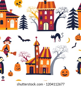 Halloween Vector seamless pattern. Holiday Design elements