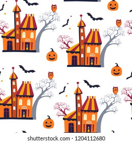 Halloween Vector seamless pattern. Holiday Design elements