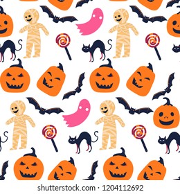 Halloween Vector seamless pattern. Holiday Design elements