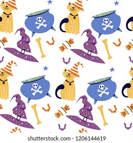 Halloween Vector seamless pattern. Holiday Design elements