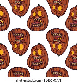 Halloween vector seamless pattern with jack o lantern pumpkins. Good for gift cards, invitation, textile, wrapping paper design.