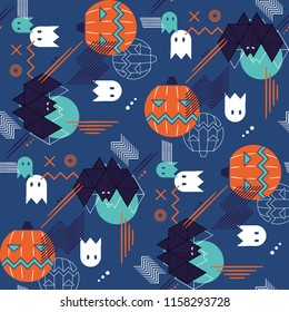 Halloween vector seamless pattern in Memphis 80s style