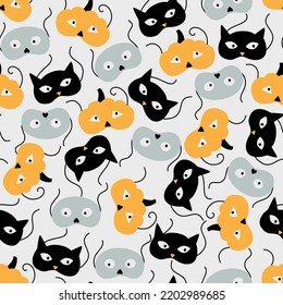 Halloween vector seamless pattern with party masks