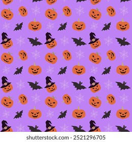 Halloween vector seamless pattern with pumkin