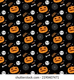 Halloween vector seamless pattern with pumpkin