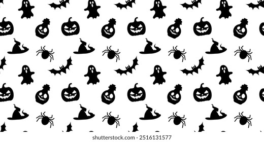 Halloween vector seamless pattern with pumpkins, bats, spiders and potion. Halloween concept pattern. Vector EPS 10