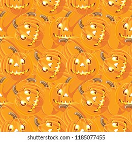 Halloween. Vector seamless pattern with scary faces pumpkins. 