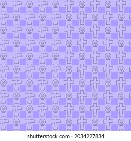 Halloween vector seamless pattern with scary elements - sculls and cross