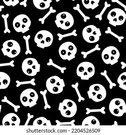 Halloween vector seamless pattern with skulls and bones