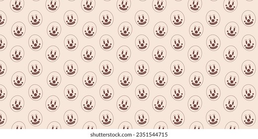 Halloween vector seamless pattern. Smilling clown face pattern in retro style.