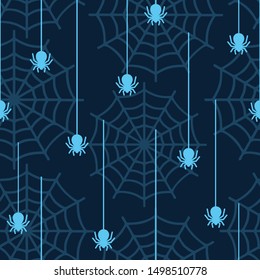 Halloween vector seamless pattern with spider and spider web