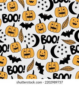 Halloween vector seamless pattern with symbols of the holiday