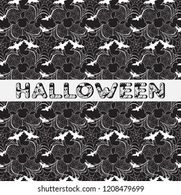 Halloween vector seamless pattern with web and bat. Design for party card, wrapping, fabric, print.