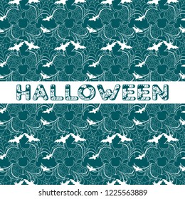 Halloween vector seamless pattern with web and bat. Design for party card, wrapping, fabric, print.