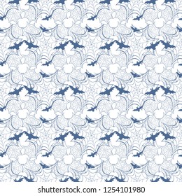 Halloween vector seamless pattern with web and bat. Design for party card, wrapping, fabric, print.
