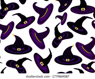 Halloween vector seamless pattern with witch hats. You can use any color of background