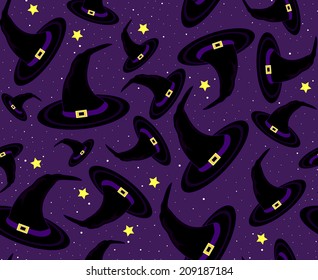 Halloween vector seamless pattern with witch hats