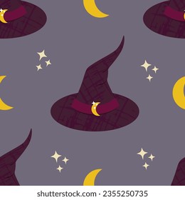 Halloween vector seamless pattern with witch hats 