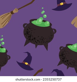 Halloween vector seamless pattern with witch hats 