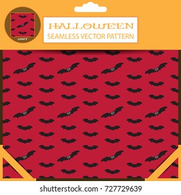 Halloween vector seamless patterns with bats on the red background in the package with pattern unit.