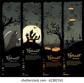 Halloween vector series. Set of four Halloween banners. Standard size.