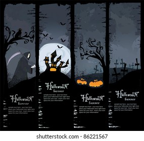 Halloween vector series. Set of four Halloween banners. Standard size.