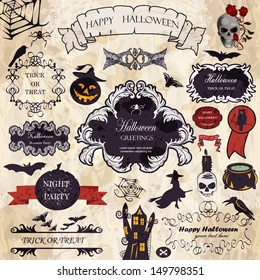 Halloween  vector set: Halloween design elements and floral frames.