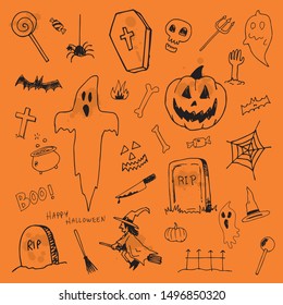 Halloween vector set of doodles elements isolated on background