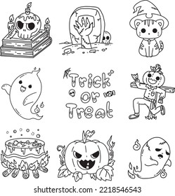 Halloween vector set of elements in doodle style