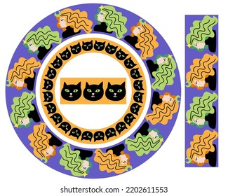 Halloween vector set of frames Vector pattern brushes with witches and cats