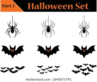 Halloween Vector Set Hanging Spider and Bat, Halloween Day Concept