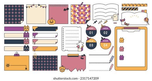 Halloween vector set of notes and sticky notes, matching illustration. 