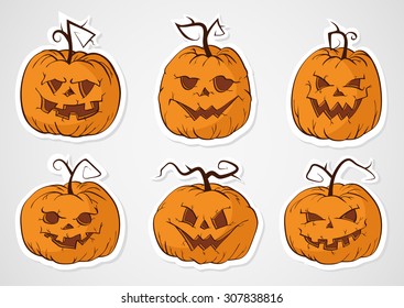 Halloween vector set of pumpkins stickers. Color.