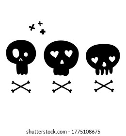 Halloween vector set with skulls. Flat illustration isolated on a white background. For greeting cards, invitations, posters.