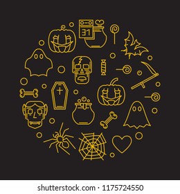 Halloween vector simple round illustration made with cute line icons on dark background