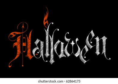 Halloween - sketch vectorial letras góticas sobre fondo negro