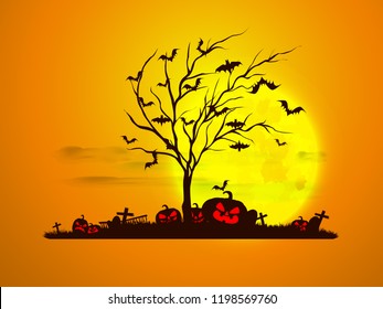 Halloween Vector Spooky Background with Pumpkin and Tree