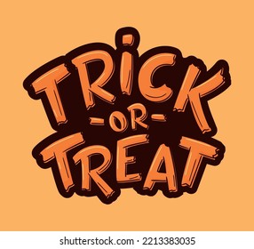 Halloween vector sticker Trick or Treat. Hand drawn Halloween lettering sign. Doodle for logo, poster, emblem, greeting card. Cartoon style