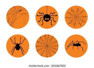 Halloween vector stickers. Simple tags with spider and web. Decoration for Halloween party.
