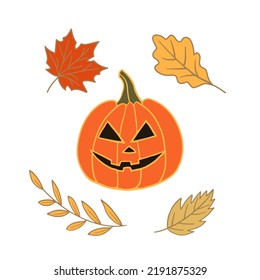 Halloween vector stock illustration with Halloween leaves and pumpkin