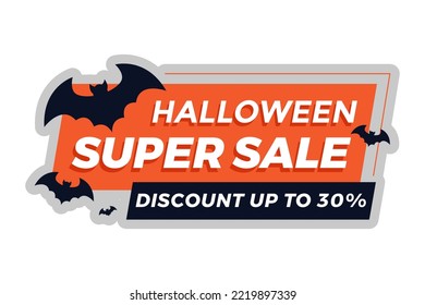 Halloween vector super sale discount label discount up to 30 percent template perfect for boost your product promotion sales. You can use this icon as an additional decoration on banners, flyers etc