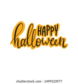 Halloween vector text lettering and Calligraphy. Holiday with bats for banner, poster, greeting card, party invitation, print, icon, sticker. Isolated illustration. Orange and black.