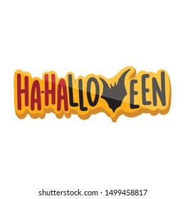 Halloween vector text lettering. Holiday word with bats for banner, poster, greeting card, party invitation, print, icon, sticker. Isolated illustration. Orange and black.