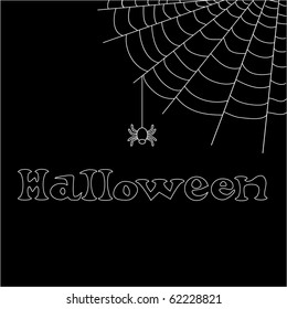 Halloween vector text with net and spider