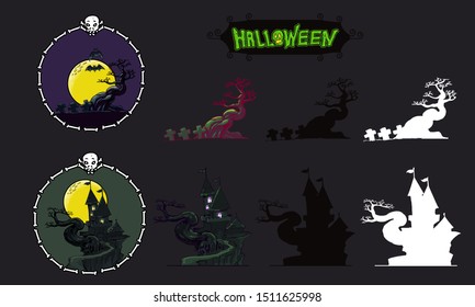 Halloween vector. Text title and logo characters & icons
