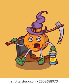 Vector de Halloween cansado de cavar tumbas con linda ilustración vectorial